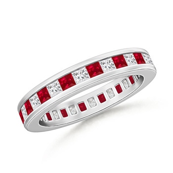 1.9mm AAA Channel Set Square Ruby Diamond Eternity Wedding Band in 60 P950 Platinum
