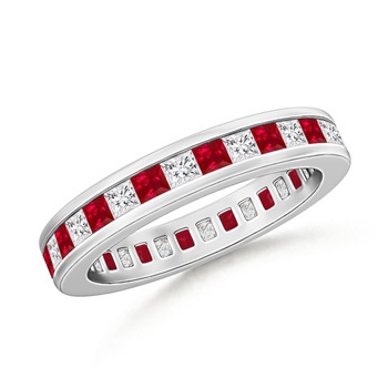 1.9mm AAA Channel Set Square Ruby Diamond Eternity Wedding Band in 60 P950 Platinum 