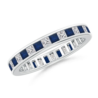 1.9mm AA Channel Eternity Square Sapphire Diamond Wedding Band in 60 9K White Gold