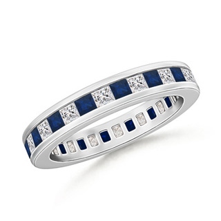 1.9mm AA Channel Eternity Square Sapphire Diamond Wedding Band in 60 White Gold