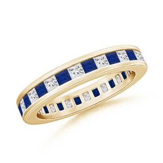 1.9mm AAA Channel Eternity Square Sapphire Diamond Wedding Band in 65 Yellow Gold