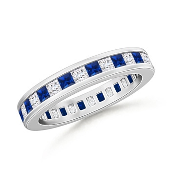 1.9mm AAAA Channel Eternity Square Sapphire Diamond Wedding Band in 70 White Gold