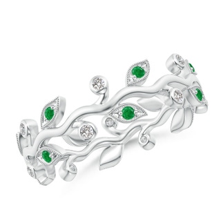 1.3mm AA Emerald Vine and Leaf Eternity Band in 55 9K White Gold