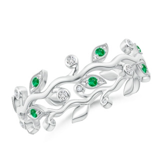 1.3mm AAA Emerald Vine and Leaf Eternity Band in 55 9K White Gold