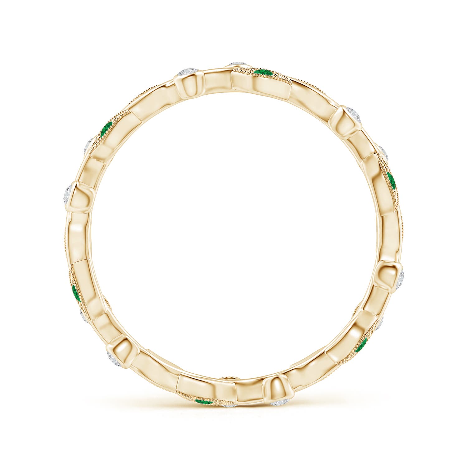 1.3mm AAA Emerald Vine and Leaf Eternity Band in 55 Yellow Gold