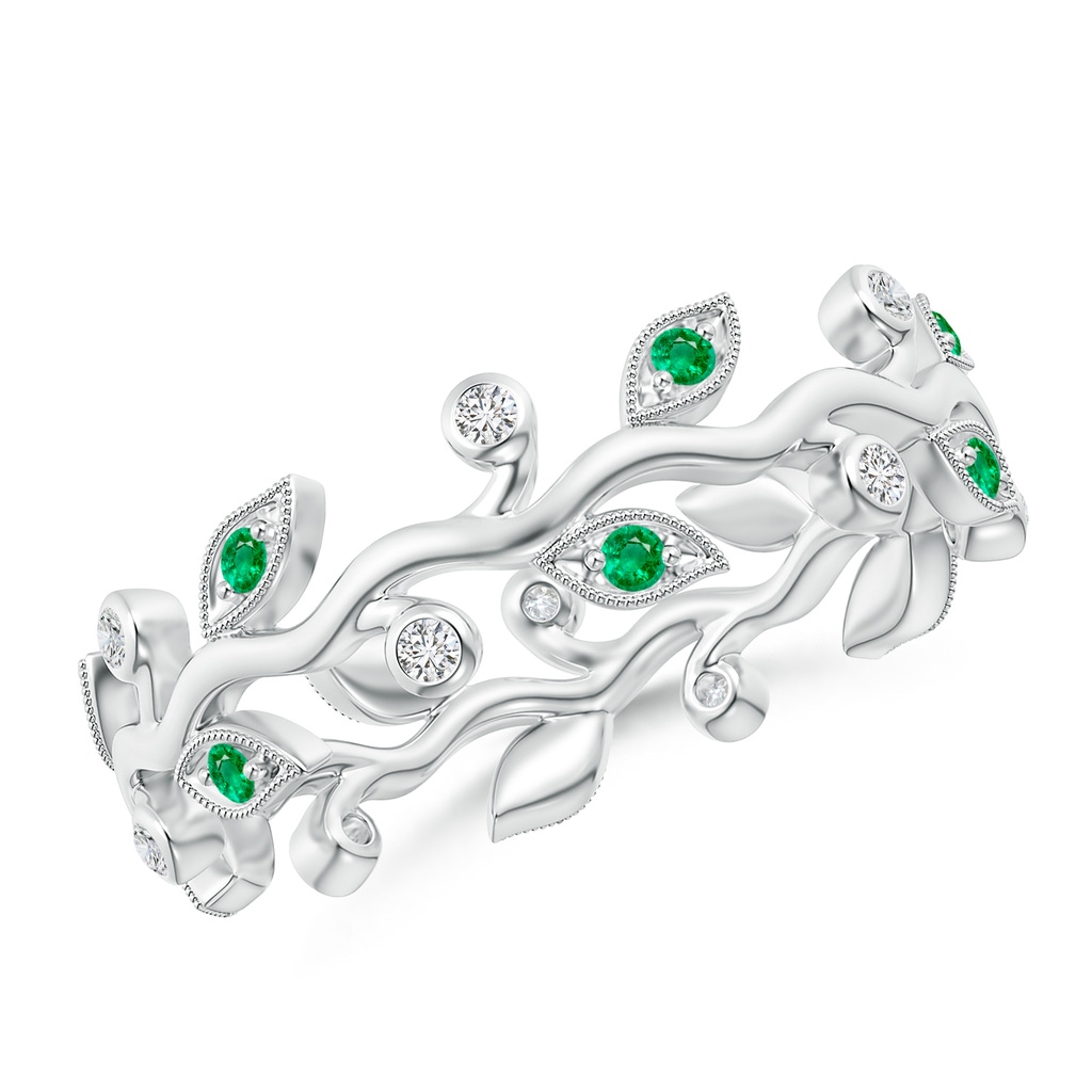 1.3mm AAA Emerald Vine and Leaf Eternity Band in 70 9K White Gold