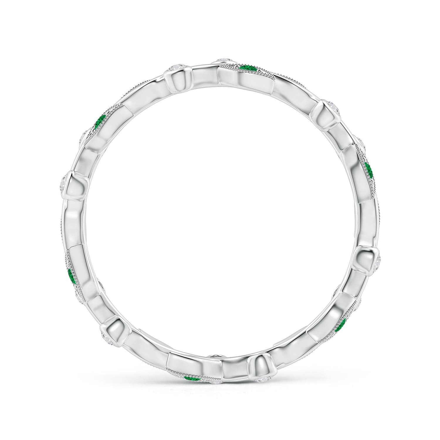 1.3mm AAA Emerald Vine and Leaf Eternity Band in 70 White Gold - side 1
