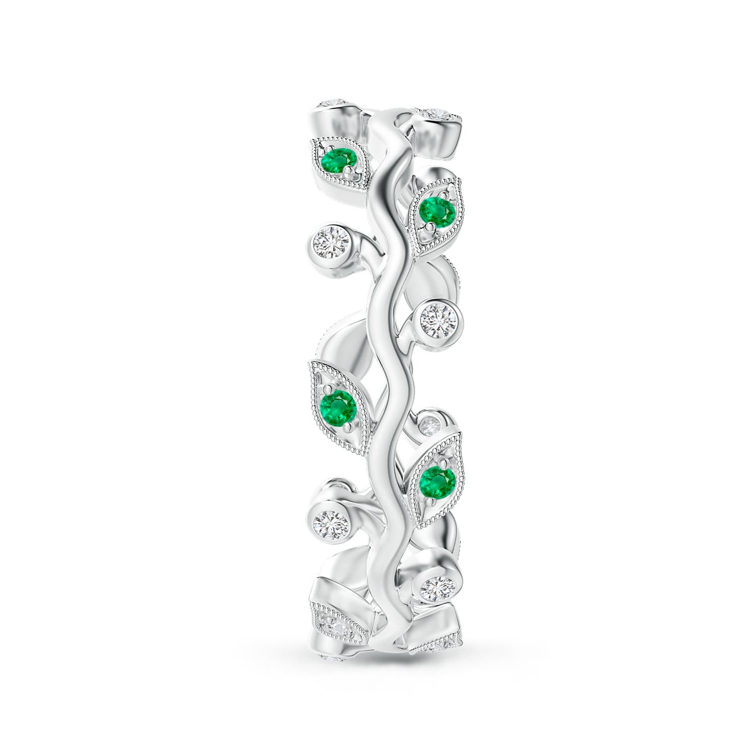 1.3mm AAA Emerald Vine and Leaf Eternity Band in 70 White Gold - side 2