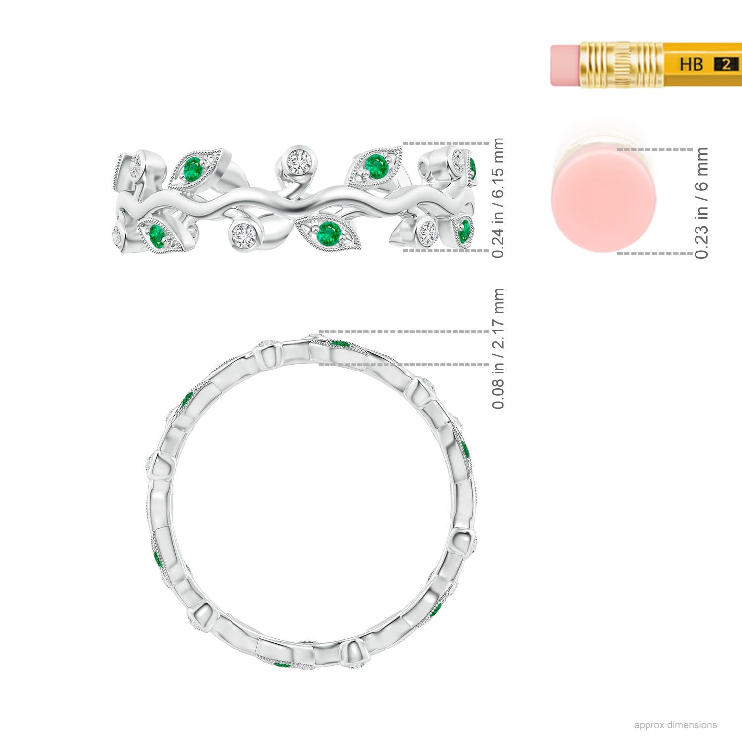 1.3mm AAA Emerald Vine and Leaf Eternity Band in 70 White Gold - ruler