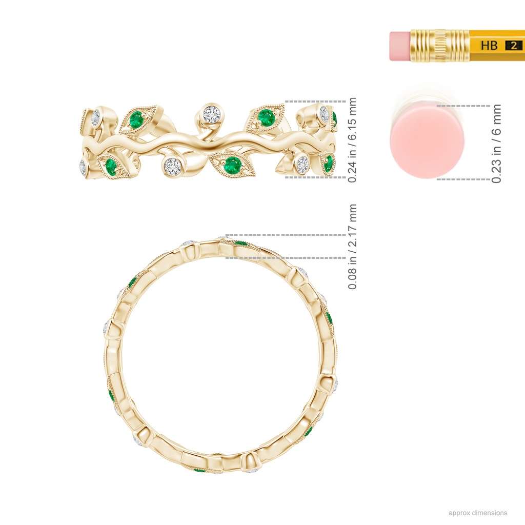 1.3mm AAA Emerald Vine and Leaf Eternity Band in 75 Yellow Gold Ruler