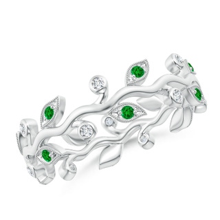 1.3mm AAAA Emerald Vine and Leaf Eternity Band in 55 White Gold
