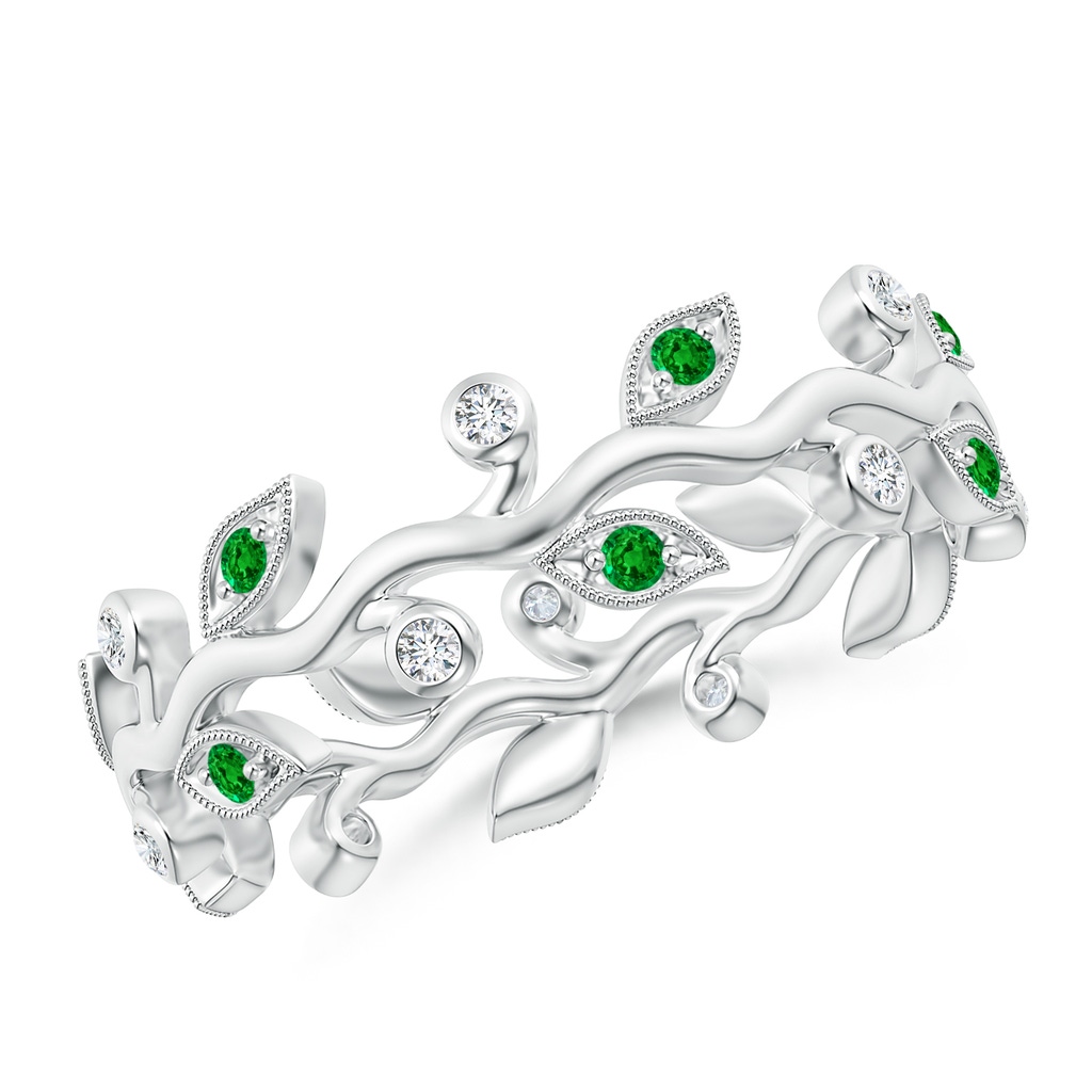 1.3mm AAAA Emerald Vine and Leaf Eternity Band in 65 White Gold