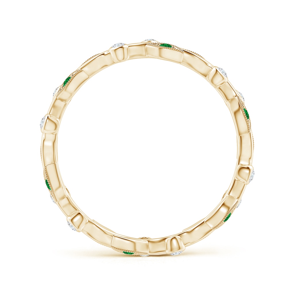1.3mm AAAA Emerald Vine and Leaf Eternity Band in 75 Yellow Gold Side 1