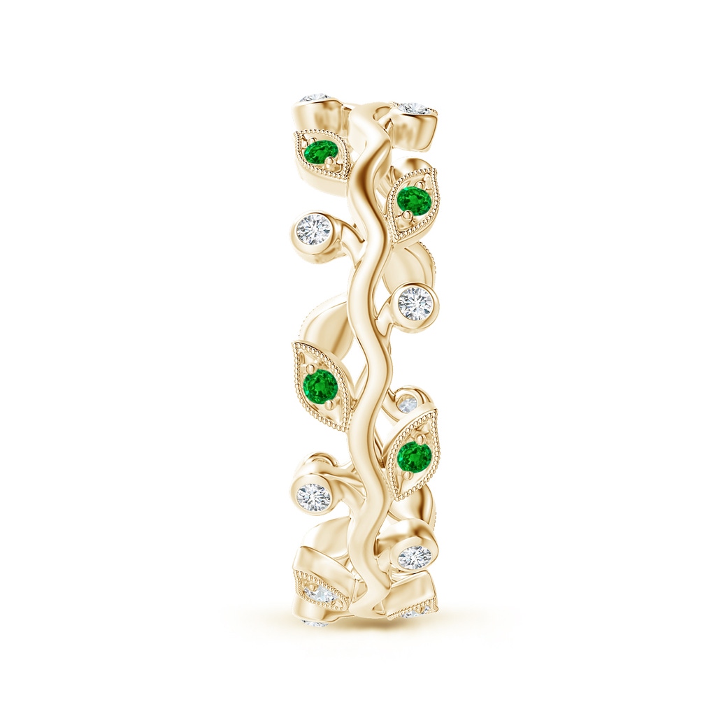 1.3mm AAAA Emerald Vine and Leaf Eternity Band in 75 Yellow Gold Side 2