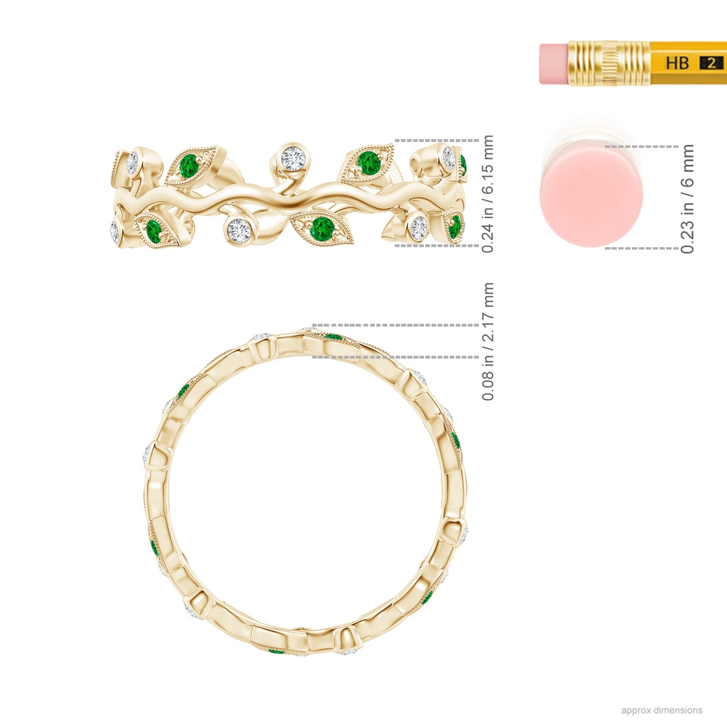 1.3mm AAAA Emerald Vine and Leaf Eternity Band in 75 Yellow Gold Ruler