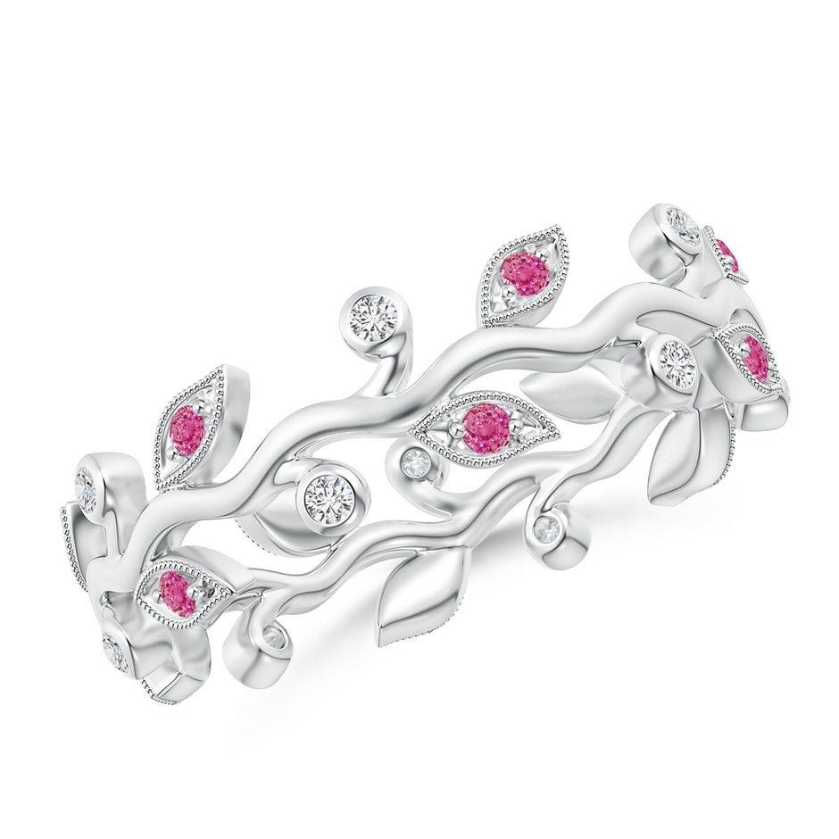 1.3mm AAA Pink Sapphire Vine and Leaf Eternity Band in 65 White Gold 