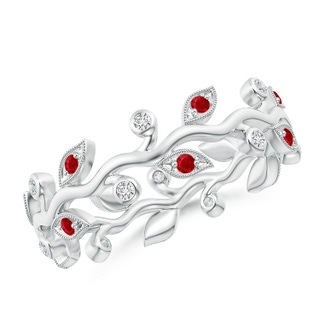 1.3mm AAA Ruby Vine and Leaf Eternity Band in 55 10K White Gold