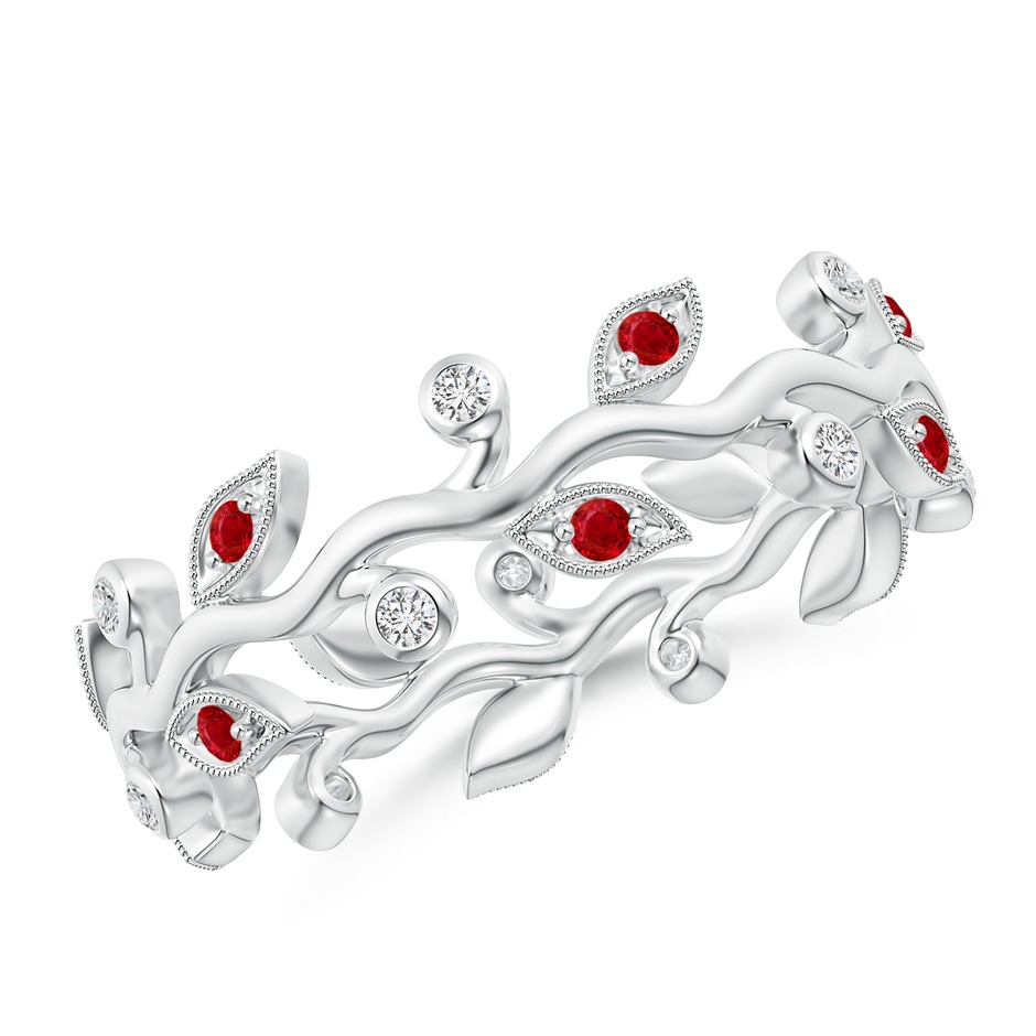 1.3mm AAA Ruby Vine and Leaf Eternity Band in 65 White Gold 