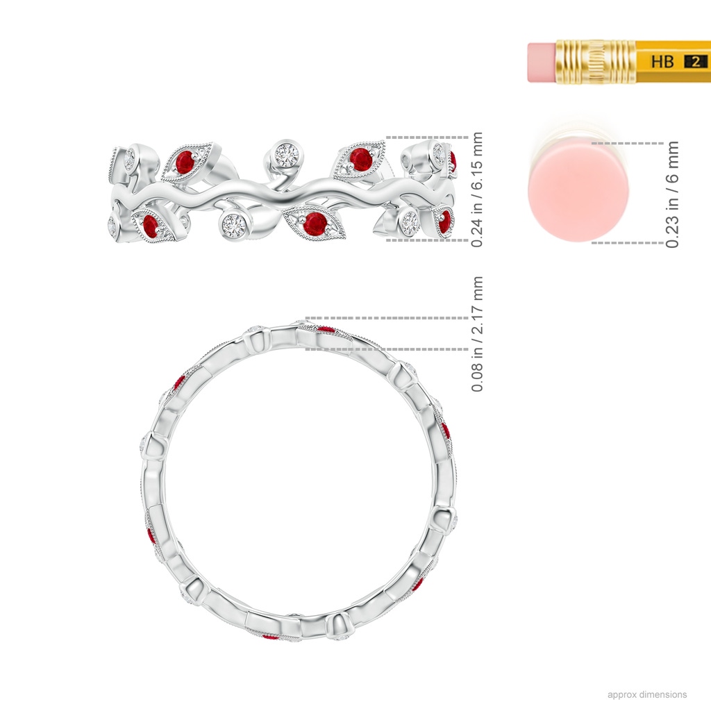 1.3mm AAA Ruby Vine and Leaf Eternity Band in 65 White Gold Ruler