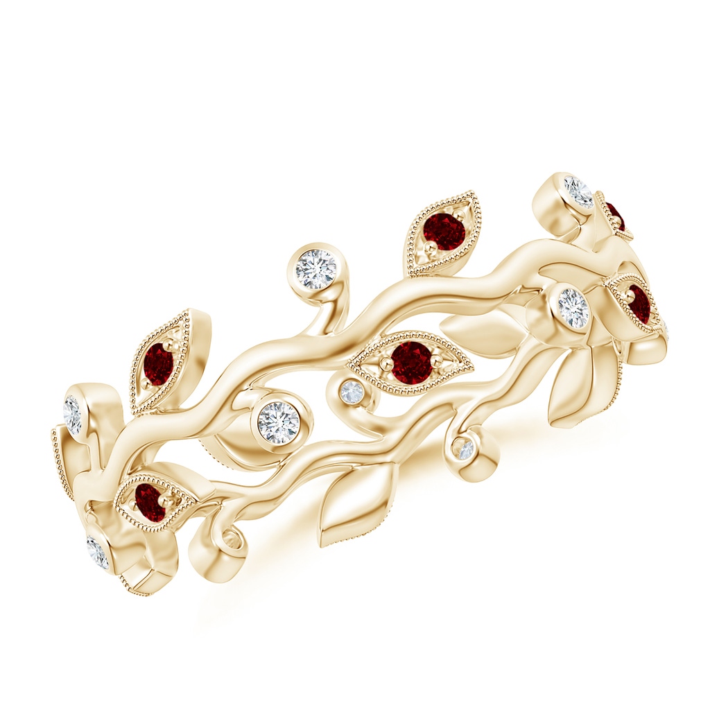 1.3mm AAAA Ruby Vine and Leaf Eternity Band in 55 Yellow Gold