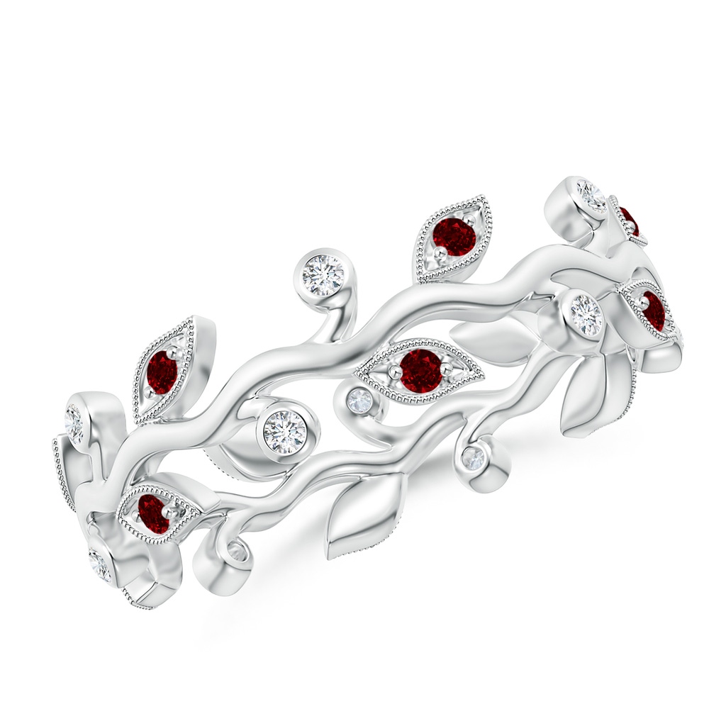 1.3mm AAAA Ruby Vine and Leaf Eternity Band in 75 White Gold