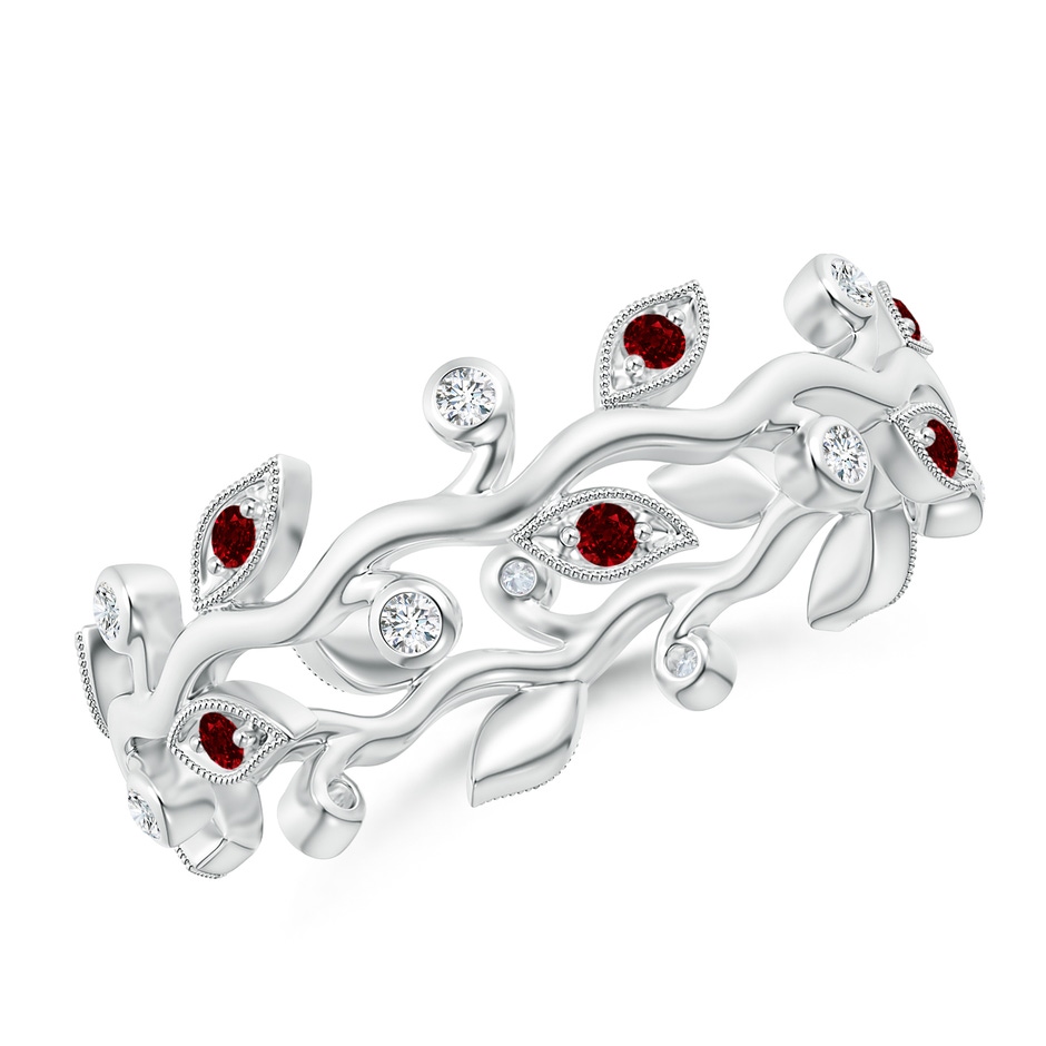 1.3mm AAAA Ruby Vine and Leaf Eternity Band in 75 White Gold 