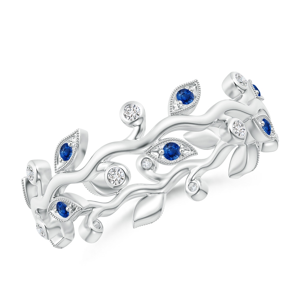 1.3mm AAA Sapphire Vine and Leaf Eternity Band in 70 White Gold