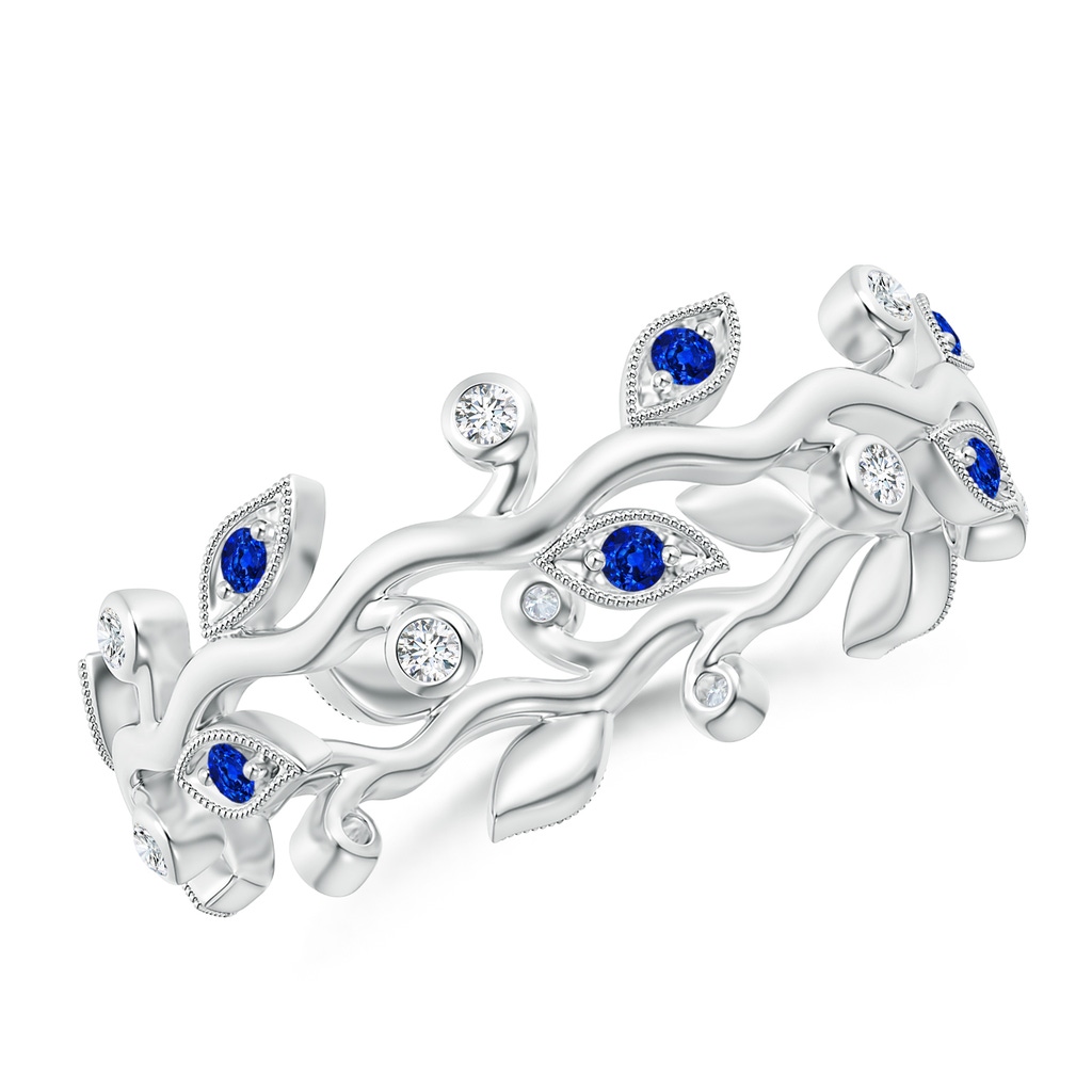 1.3mm AAAA Sapphire Vine and Leaf Eternity Band in 55 White Gold