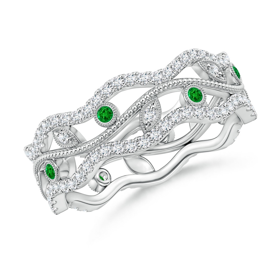 1.5mm AAAA Bezel-Set Emerald Vine and Leaf Eternity Band in 65 White Gold 