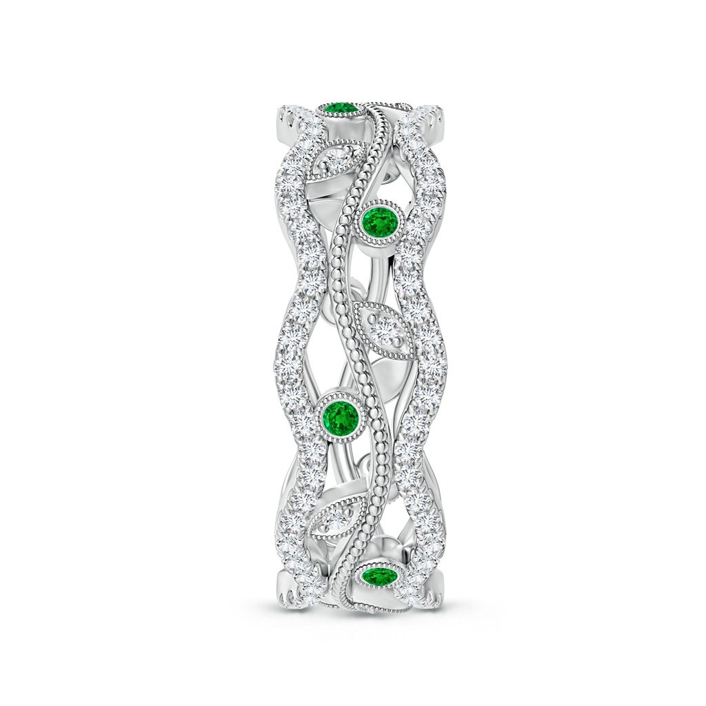 1.5mm AAAA Bezel-Set Emerald Vine and Leaf Eternity Band in 65 White Gold Side 2