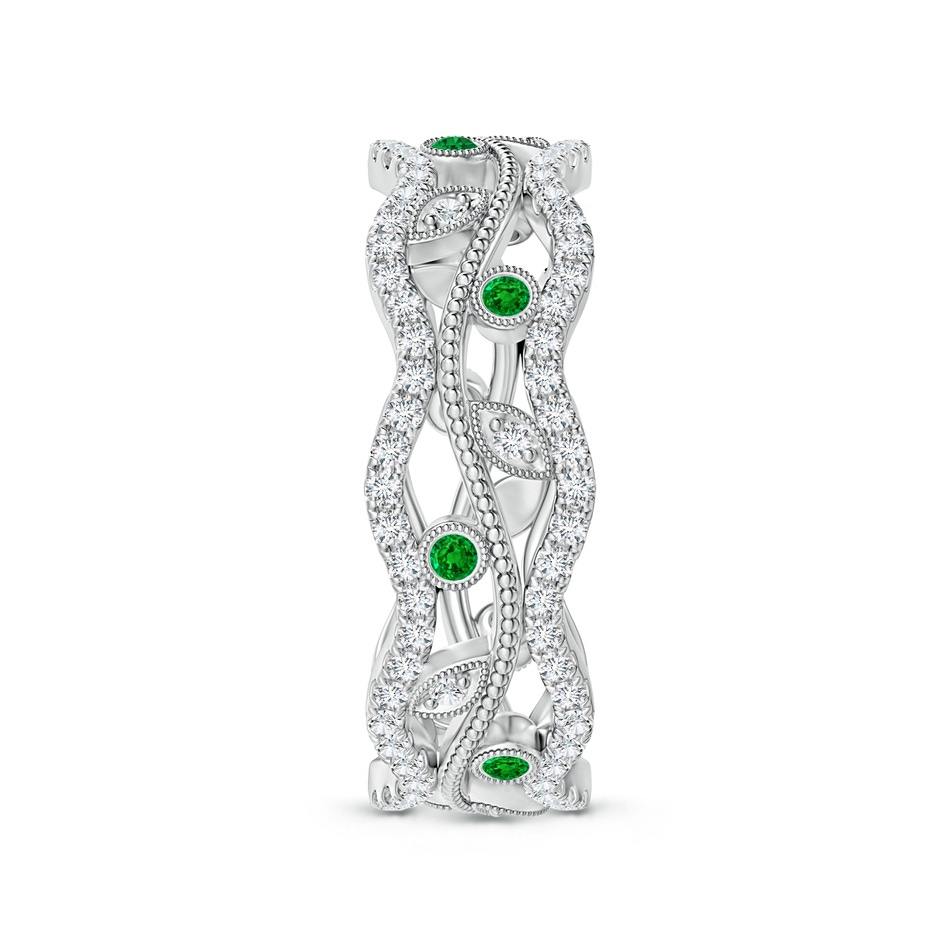 1.5mm AAAA Bezel-Set Emerald Vine and Leaf Eternity Band in 65 White Gold side 2