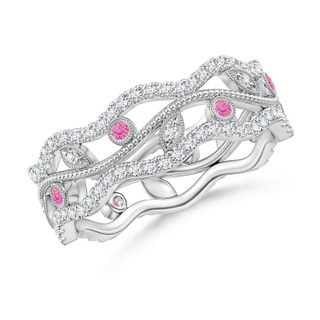 1.5mm AA Bezel-Set Pink Sapphire Vine and Leaf Eternity Band in 55 White Gold