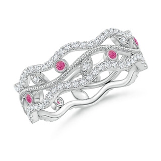 1.5mm AAA Bezel-Set Pink Sapphire Vine and Leaf Eternity Band in 55 10K White Gold