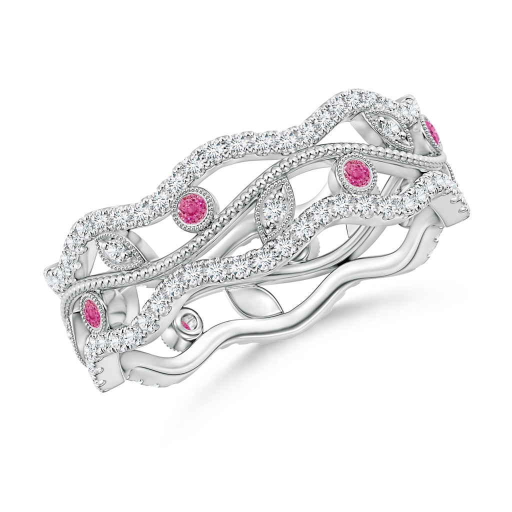 1.5mm AAA Bezel-Set Pink Sapphire Vine and Leaf Eternity Band in 65 White Gold