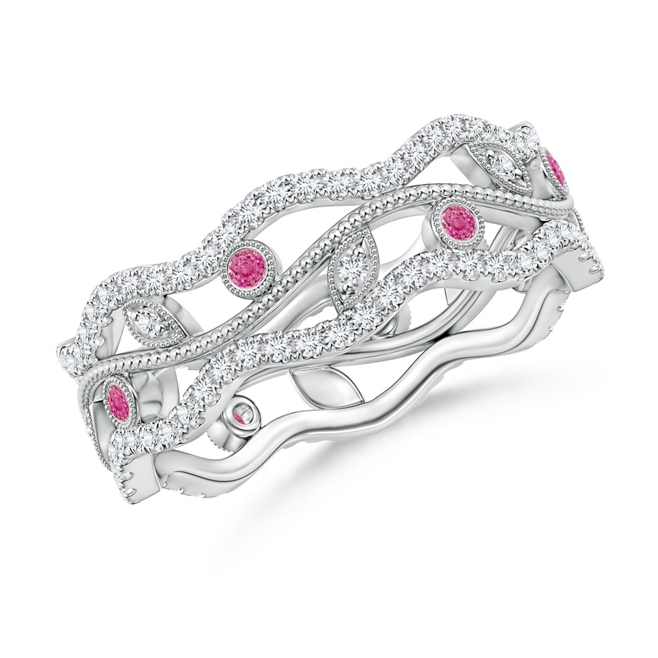 1.5mm AAA Bezel-Set Pink Sapphire Vine and Leaf Eternity Band in 65 White Gold 