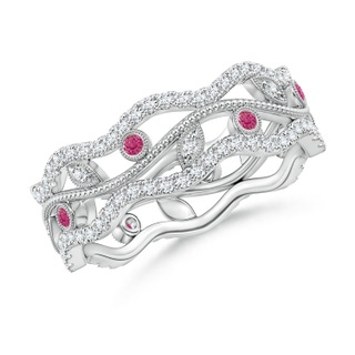 1.5mm AAAA Bezel-Set Pink Sapphire Vine and Leaf Eternity Band in 55 White Gold