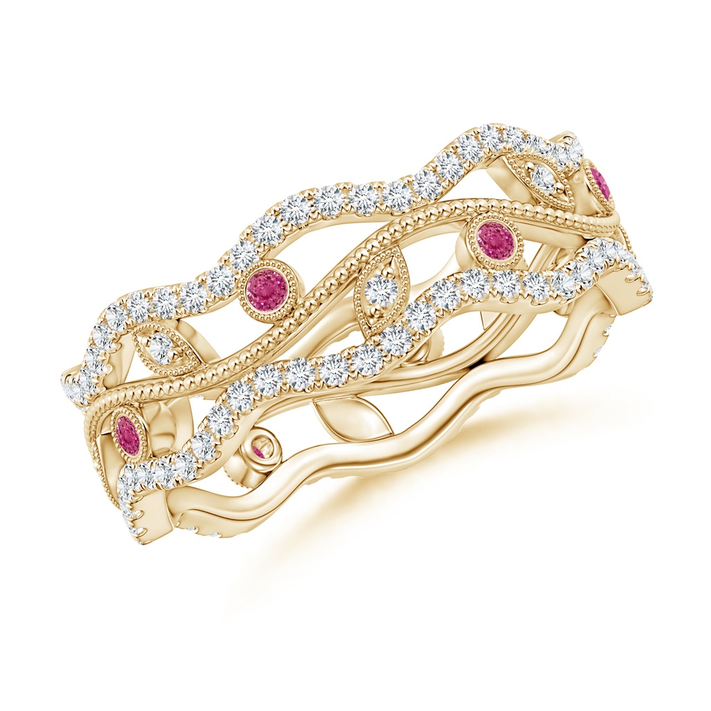 1.5mm AAAA Bezel-Set Pink Sapphire Vine and Leaf Eternity Band in 55 Yellow Gold