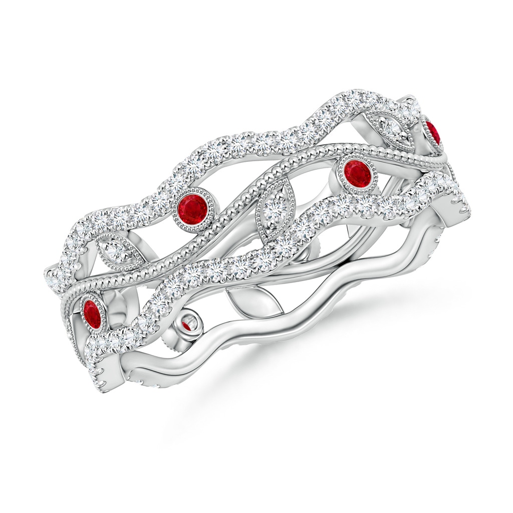 1.5mm AAA Bezel-Set Ruby Vine and Leaf Eternity Band in 65 White Gold