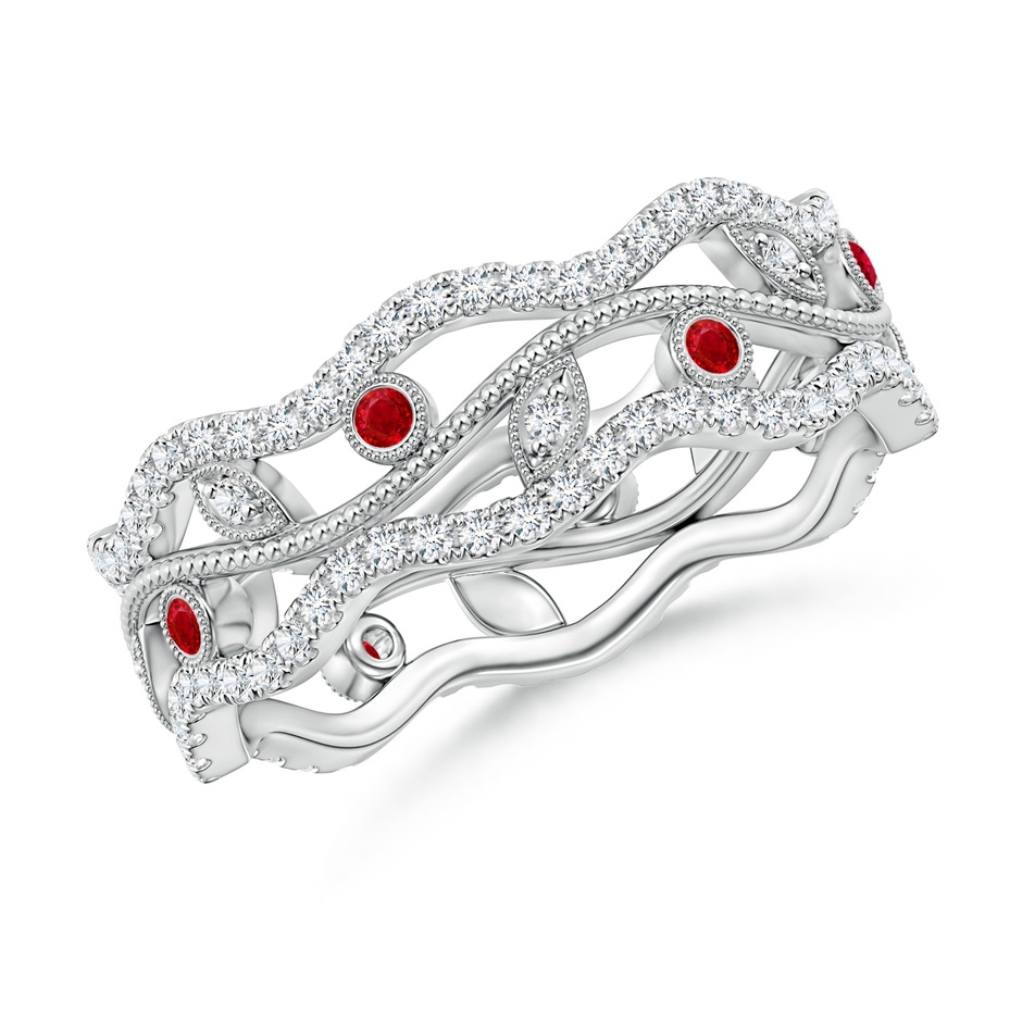 1.5mm AAA Bezel-Set Ruby Vine and Leaf Eternity Band in 65 White Gold 