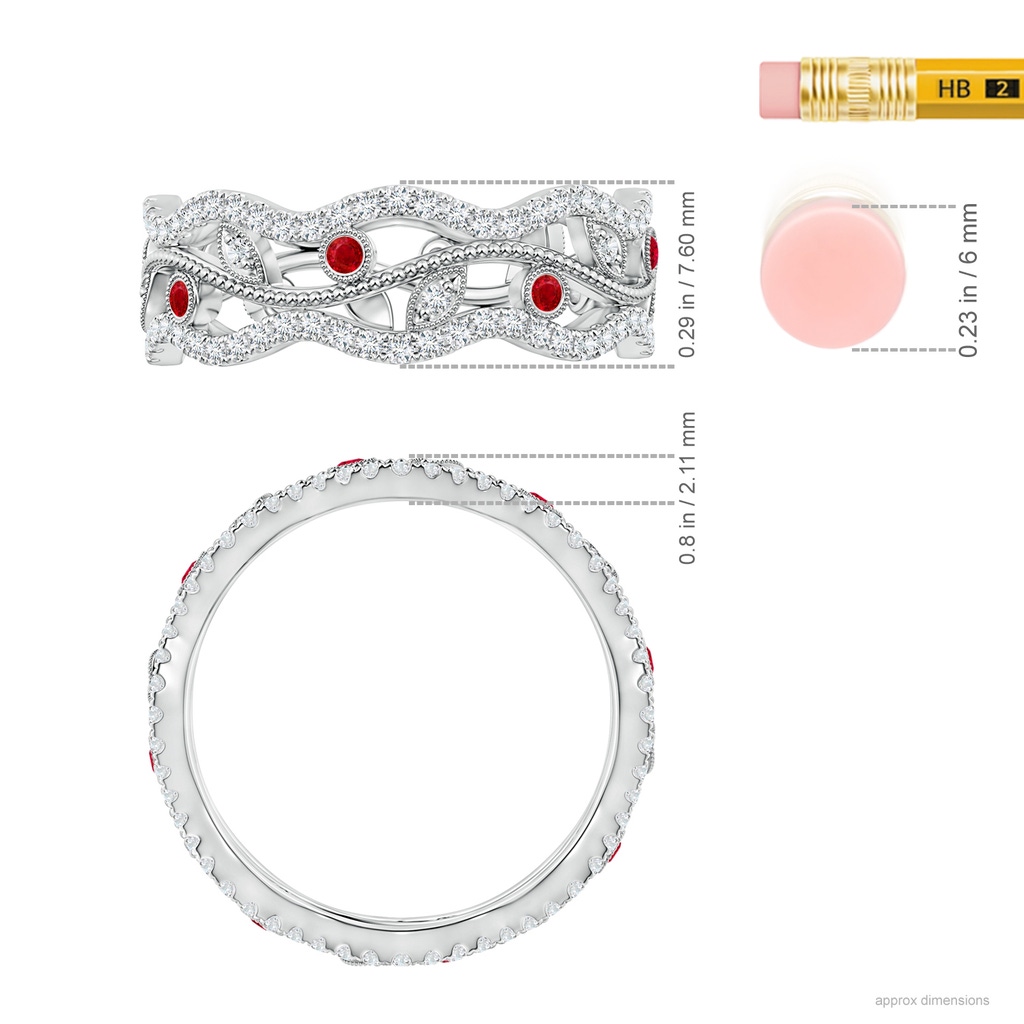 1.5mm AAA Bezel-Set Ruby Vine and Leaf Eternity Band in 65 White Gold Ruler