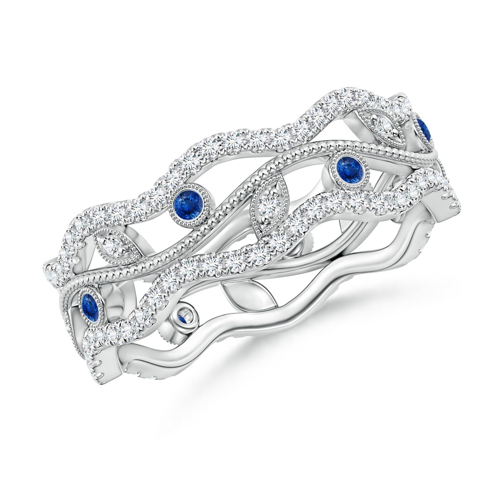 1.5mm AAA Bezel-Set Sapphire Vine and Leaf Eternity Band in 70 White Gold