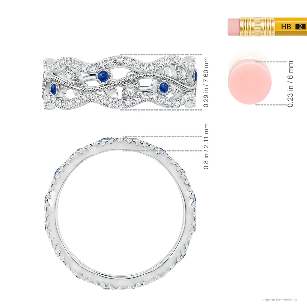 1.5mm AAA Bezel-Set Sapphire Vine and Leaf Eternity Band in 70 White Gold Ruler