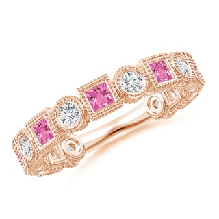 2.5mm AAAA Bezel-Set Square Pink Sapphire and Round Diamond Band in Rose Gold