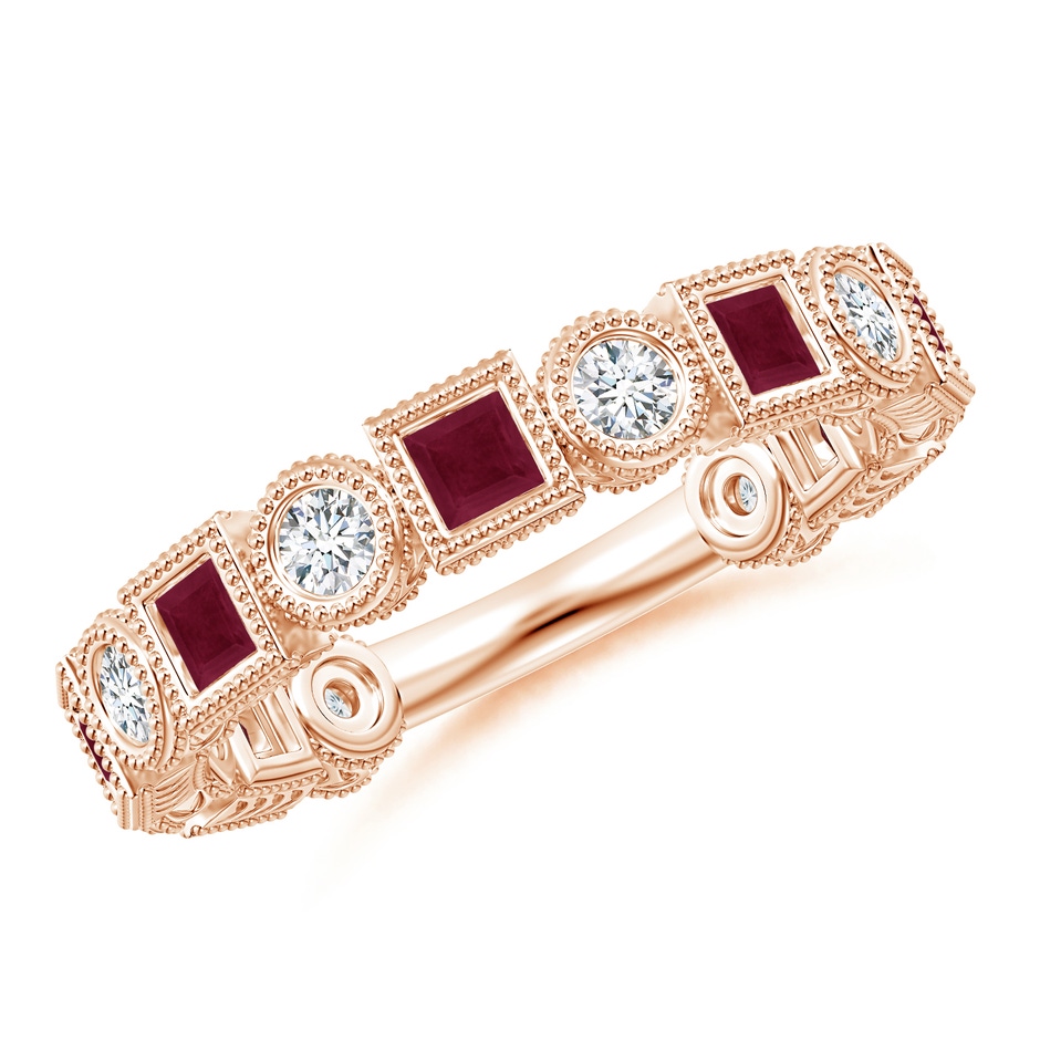 2.5mm A Bezel-Set Square Ruby and Round Diamond Band in Rose Gold 