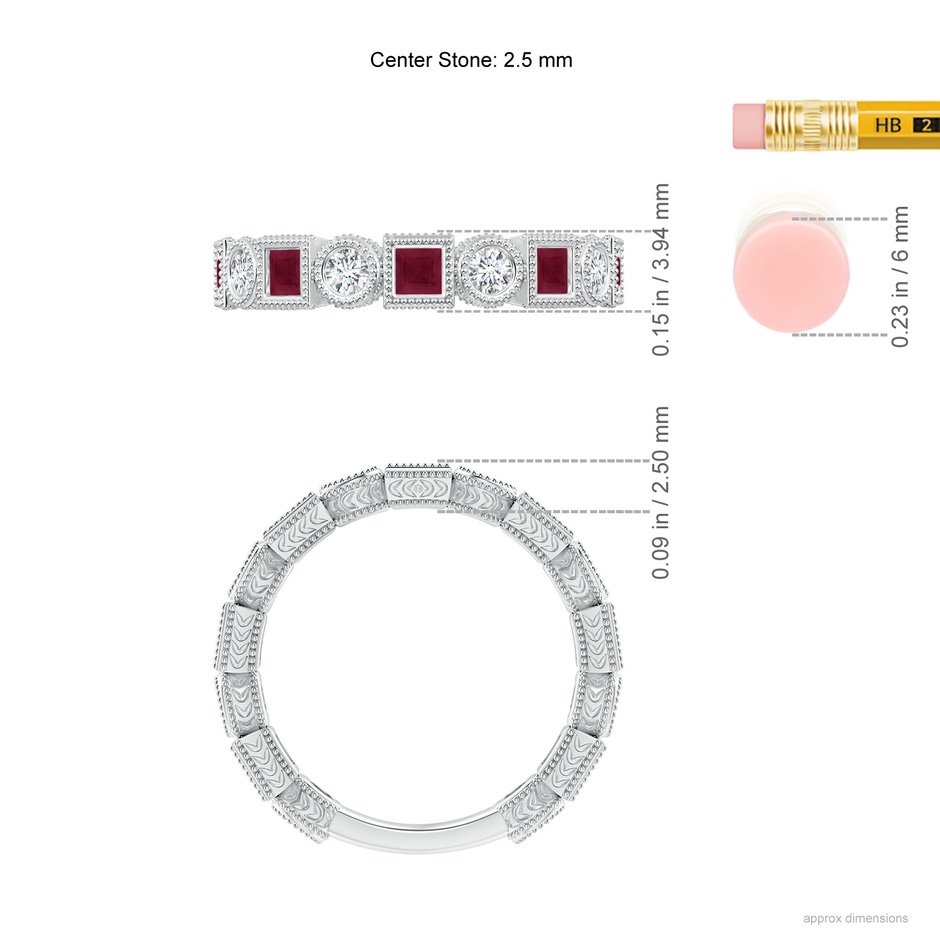2.5mm A Bezel-Set Square Ruby and Round Diamond Band in White Gold ruler