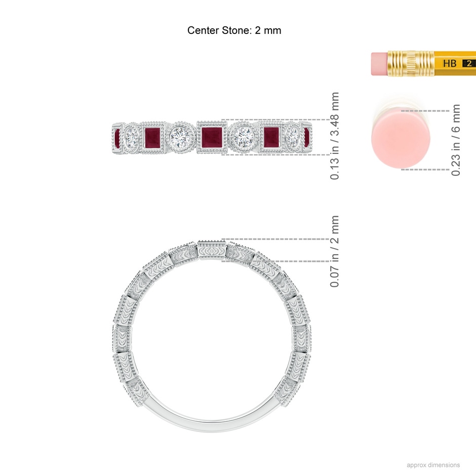 2mm A Bezel-Set Square Ruby and Round Diamond Band in White Gold ruler