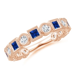 2.5mm AAAA Bezel-Set Square Sapphire and Round Diamond Band in Rose Gold