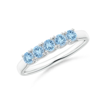 2.8mm AAA Half Eternity Five Stone Aquamarine Wedding Band in White Gold