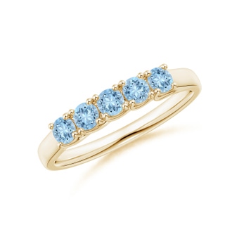 2.8mm AAA Half Eternity Five Stone Aquamarine Wedding Band in Yellow Gold