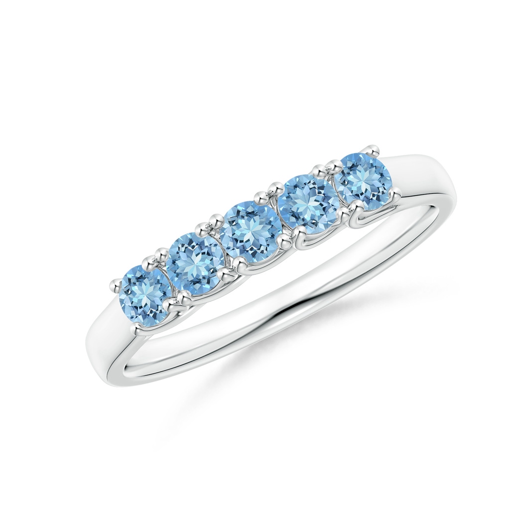 2.8mm AAAA Half Eternity Five Stone Aquamarine Wedding Band in P950 Platinum